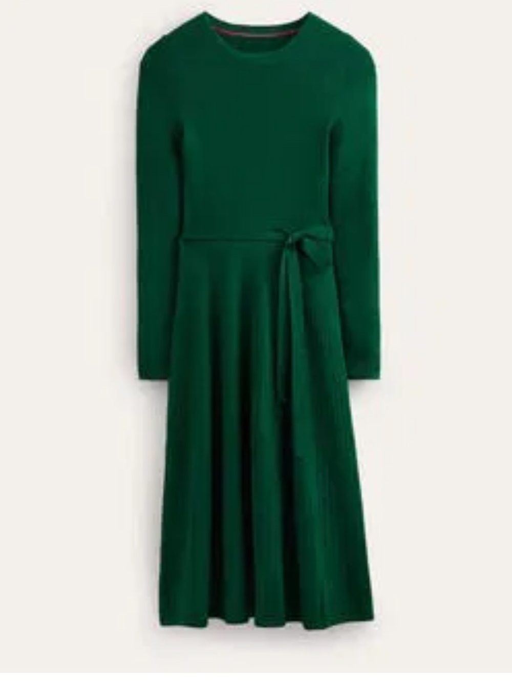 Boden Emerald Green Long Sleeve Midi Dress with Waist Tie - Picture 2 of 7
